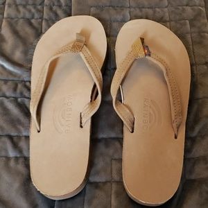 New Rainbow leather flip flops